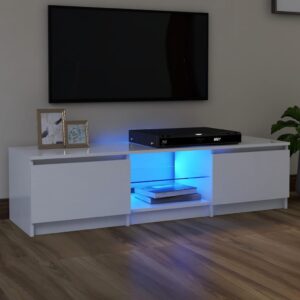 Modern White TV Stand Cabinet with RGB LED Lighting High Gloss Media Console