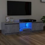 Modern Concrete Grey TV Stand Cabinet with RGB LED Lighting and Storage Space