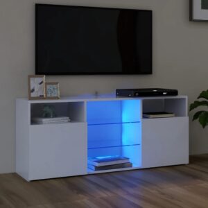 Modern White TV Stand Cabinet with RGB LED Lighting High Gloss Media Console