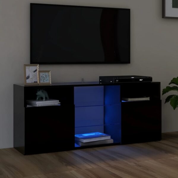 Modern Black TV Stand Cabinet with RGB LED Lighting  Spacious & Durable