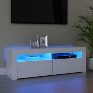 Modern White TV Stand Cabinet with RGB LED Lighting High Gloss Media Console