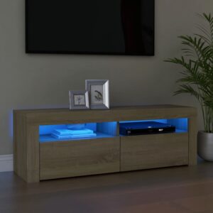 Modern Sonoma Oak TV Stand Cabinet with RGB LED Lighting Spacious Storage