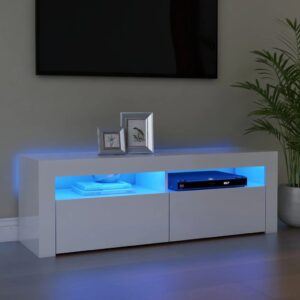 High Gloss White TV Stand Cabinet with RGB LED Lighting Modern Entertainment Unit