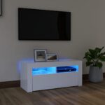 Modern White TV Stand Cabinet with RGB LED Lighting High Gloss Media Console