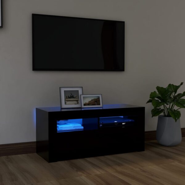 Modern Black TV Stand Cabinet with RGB LED Lighting Spacious & Durable Design