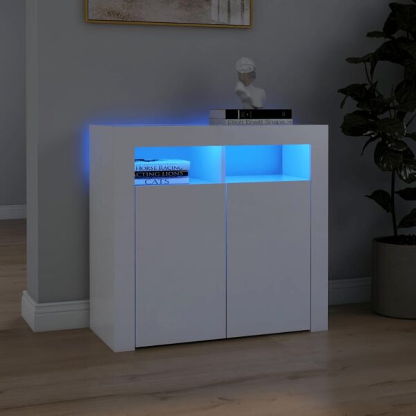 Modern White Sideboard Cabinet with RGB LED Lighting Ample Storage Chic Design