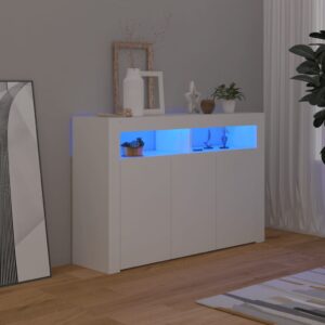 Modern White Sideboard Cabinet with RGB LED Lighting Ample Storage Space