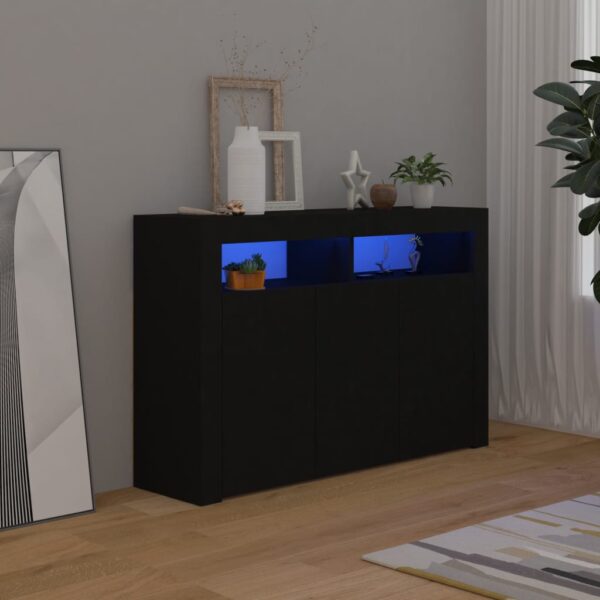 Modern Black Sideboard Cabinet with RGB LED Lighting Ample Storage Space