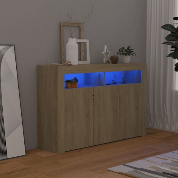 Modern Sonoma Oak Sideboard with RGB LED Lighting Spacious Storage Chic Design