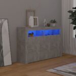 Modern Concrete Grey Sideboard Cabinet with RGB LED Lighting Spacious Storage