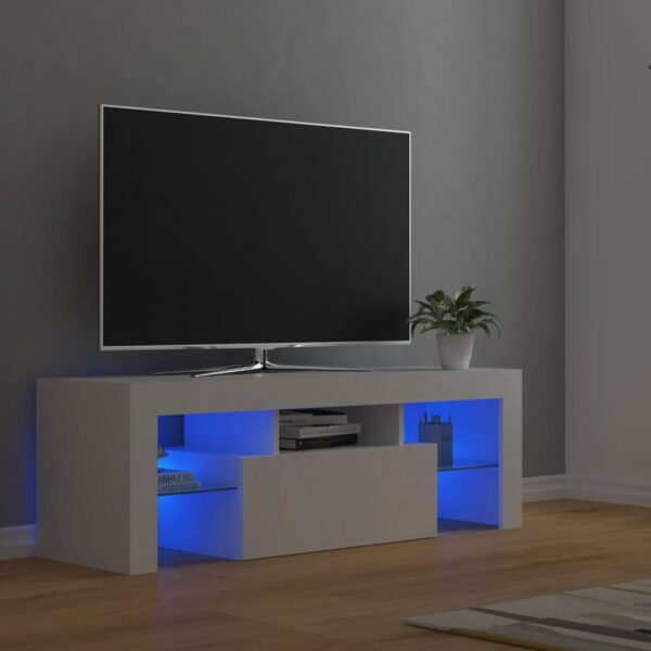 Modern White TV Stand Cabinet High Gloss with RGB LED Lighting Spacious Storage