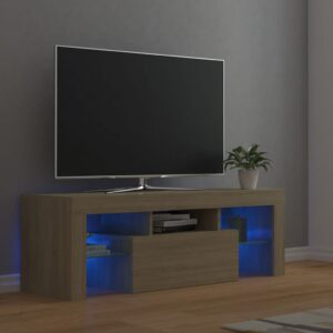 Modern Sonoma Oak TV Stand Cabinet with RGB LED Lighting Spacious & Durable