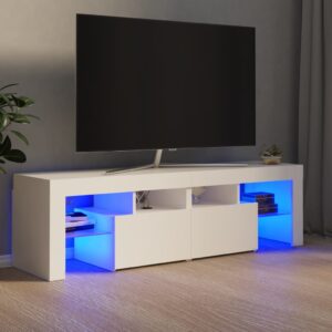 Modern White TV Stand Cabinet with RGB LED Lighting Ample Storage Display Unit