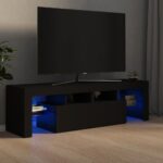 Modern Black TV Stand Cabinet with RGB LED Lighting Ample Storage Display Unit