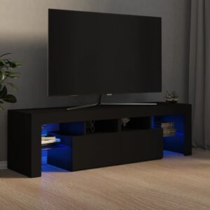 Modern Black TV Stand Cabinet with RGB LED Lighting Ample Storage Display Unit