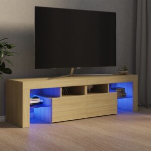 Modern Sonoma Oak TV Stand Cabinet with RGB LED Lighting Ample Storage Space