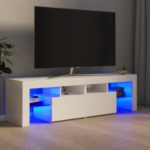 High Gloss White TV Stand Cabinet with RGB LED Lights Modern Storage Organizer