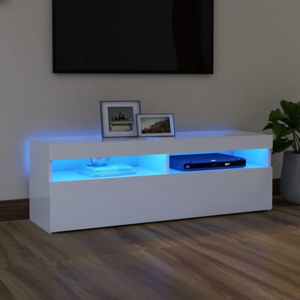 Modern White TV Stand Cabinet with RGB LED Lighting High Gloss Media Console