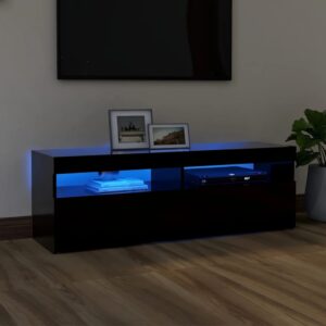 Modern Black TV Stand Cabinet with RGB LED Lighting Spacious Media Storage