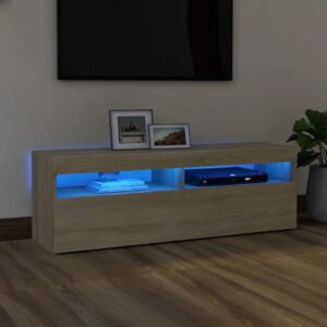 Modern Sonoma Oak TV Stand Cabinet with RGB LED Lighting Spacious Media Unit