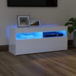 Modern High Gloss White TV Stand Cabinet with RGB LED Lighting Spacious Storage