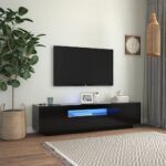 Modern Black TV Cabinet Stand with RGB LED Lights Spacious Media Storage Organizer