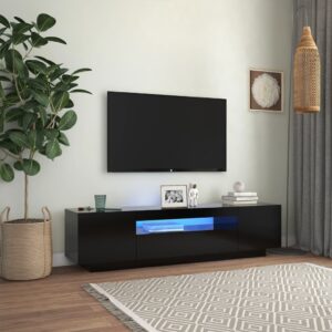 Modern Black TV Cabinet Stand with RGB LED Lights Spacious Media Storage Organizer