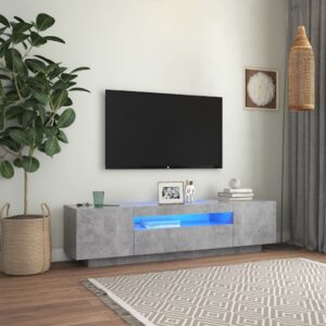 Modern Concrete Grey TV Stand Cabinet with RGB LED Lighting Spacious & Durable