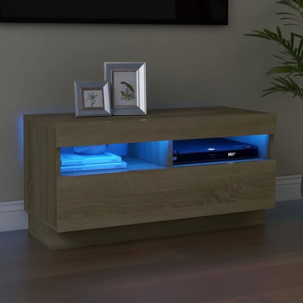 Modern Sonoma Oak TV Stand Cabinet with RGB LED Lighting Spacious Media Unit