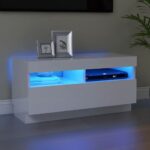 High Gloss White TV Cabinet with RGB LED Lights Modern Media Console Storage