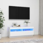 Modern White TV Stand Cabinet High Gloss with RGB LED Lighting Spacious Storage