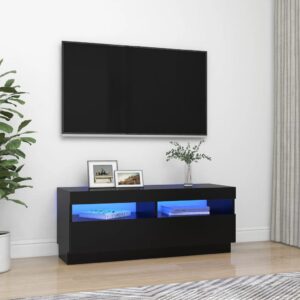 Modern Black TV Stand Cabinet with RGB LED Lighting High Gloss Media Console