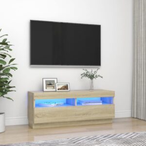 Modern Sonoma Oak TV Cabinet Stand with RGB LED Lighting Spacious Media Unit