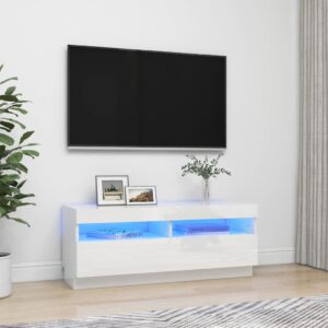 TV Cabinet with LED Lights High Gloss White 100x35x40 cm