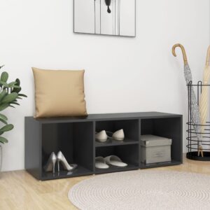 Stylish Grey Shoe Storage Bench Organizer with Seating Engineered Wood Cabinet