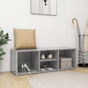 Stylish Concrete Grey Shoe Storage Bench Engineered Wood Organiser with Seating