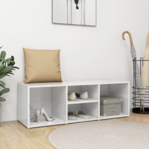 High Gloss White Shoe Storage Bench Engineered Wood Organiser with Seating Area