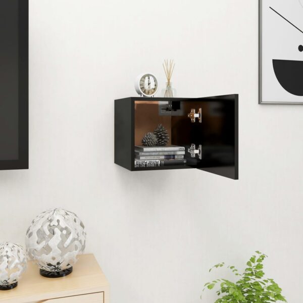 Chic Black Wall Mounted TV Stand Media Console Storage Cabinet Easy Clean