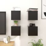 Chic Black Wall Mounted TV Stand Storage Cabinets Set - Versatile Media Unit