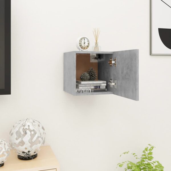 Chic Concrete Grey Wall Mounted TV Stand Media Storage Cabinet with Door