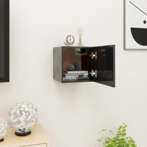 High Gloss Black Wall Mounted TV Stand Media Console Storage Cabinet Modern Design