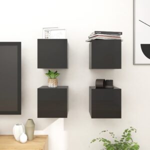 High Gloss Black Wall Mounted TV Stand Storage Cabinets Set Chic Modern Design