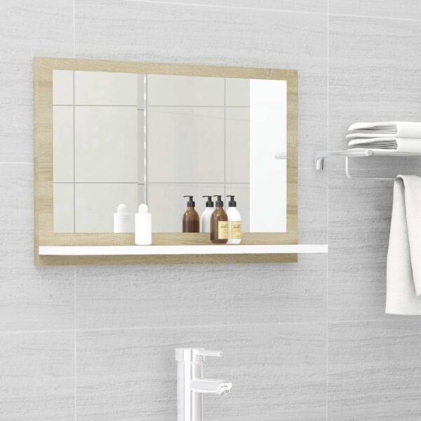 Bathroom Mirror White and Sonoma Oak 60x10.5x37 cm Engineered Wood