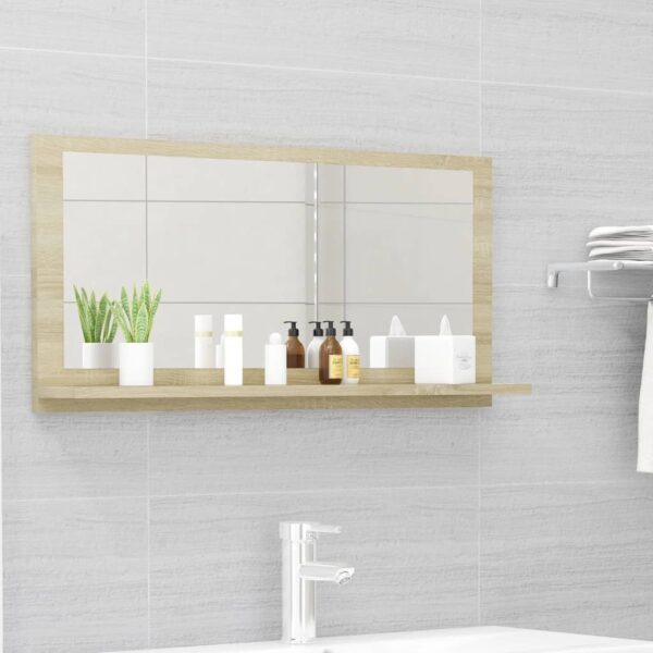 Chic Sonoma Oak Bathroom Wall Mirror with Shelf Engineered Wood Acrylic Finish