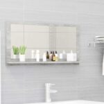 Chic Concrete Grey Wall Mirror with Shelf - Engineered Wood Acrylic Finish