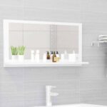 Chic High Gloss White Bathroom Mirror with Shelf - Wall Mounted Engineered Wood