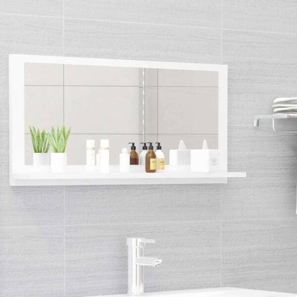 Chic High Gloss White Bathroom Mirror with Shelf - Wall Mounted Engineered Wood