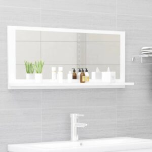 Chic White Wall Mounted Bathroom Mirror with Shelf Contemporary Wooden Decor