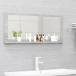 Chic Concrete Grey Wall Mounted Bathroom Mirror with Shelf Engineered Wood