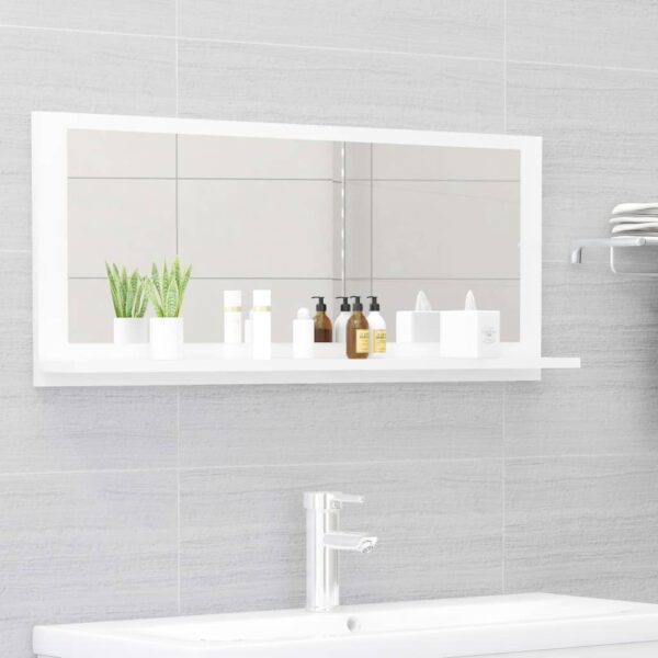 Chic High Gloss White Wall Mounted Bathroom Mirror with Shelf Contemporary